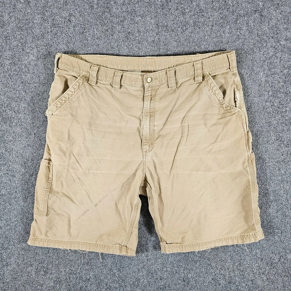 Carhartt Mens B147 DKH Original Fit Work Carpenter Shorts Tag Size 44 Beige Flaw